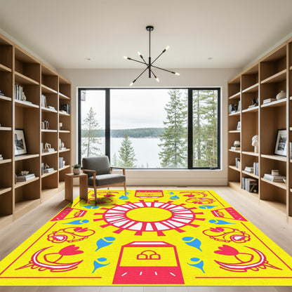 Vivid Yellow Sun Floral Medallion Rug