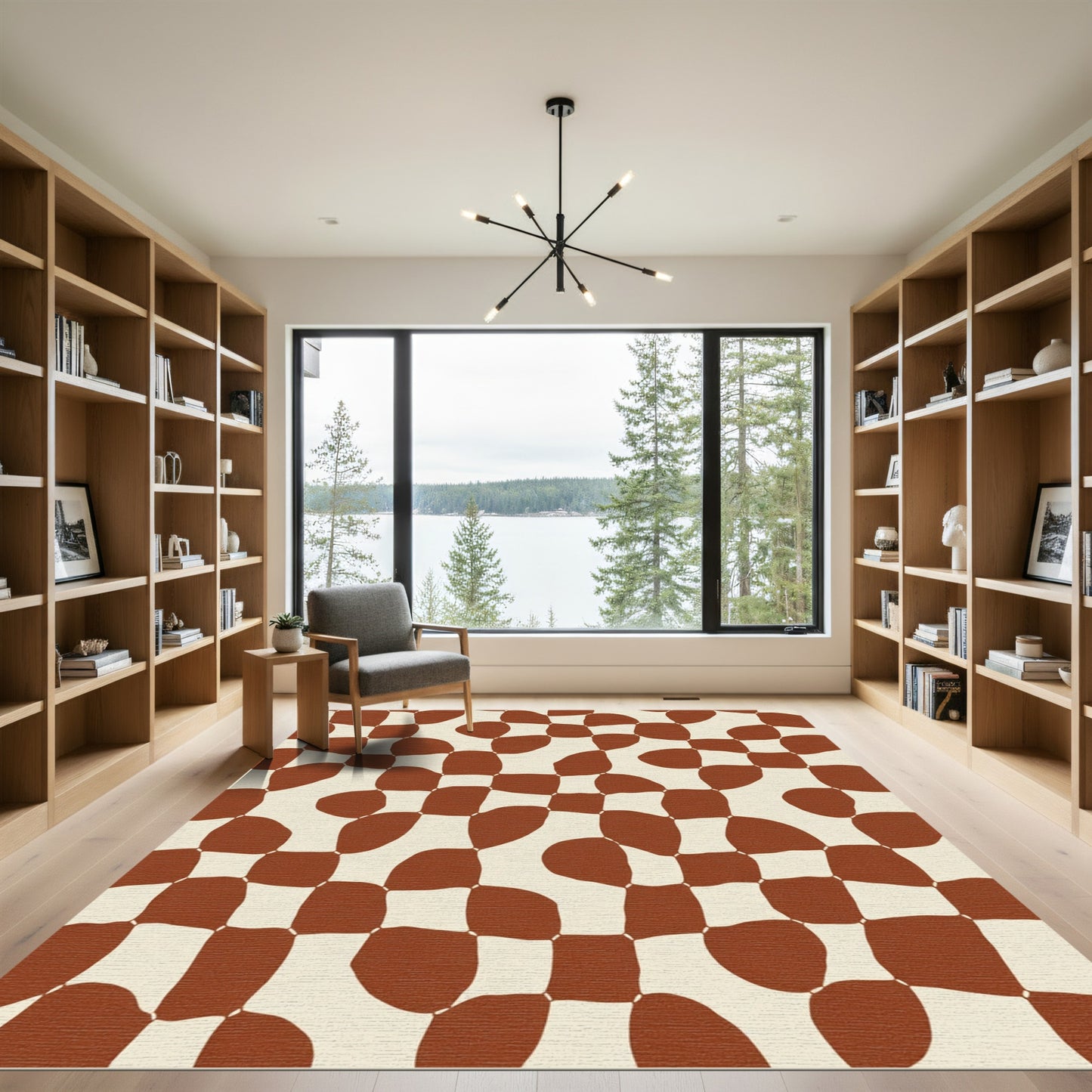 Terracotta Cream Wavy Checkered Rug