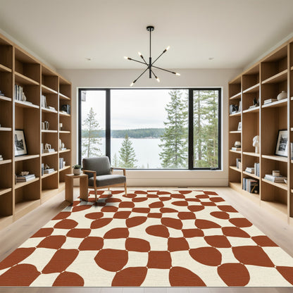 Terracotta Cream Wavy Checkered Rug
