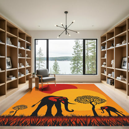 Warm Sunset Elephant Safari Rug