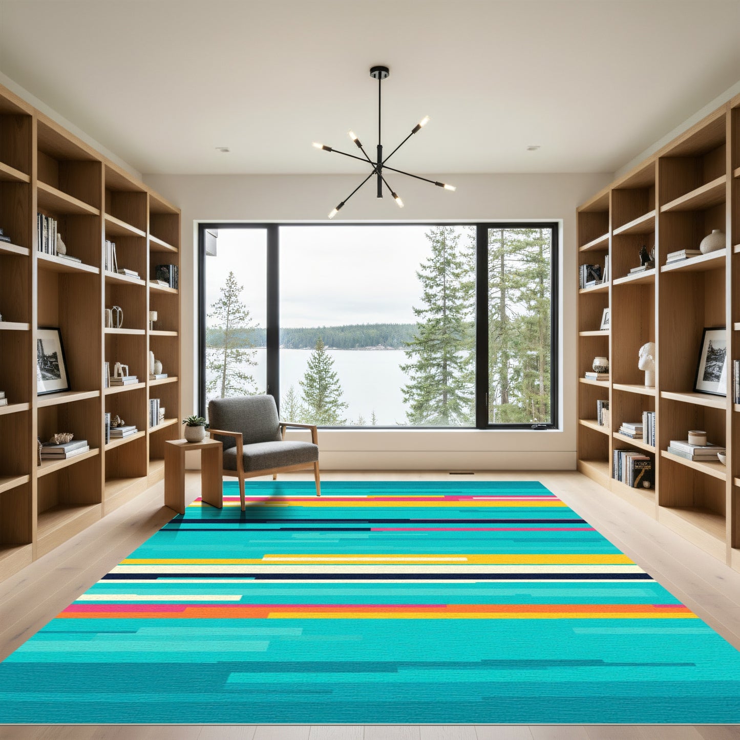 Modern Teal Yellow Pink Stripe Rug