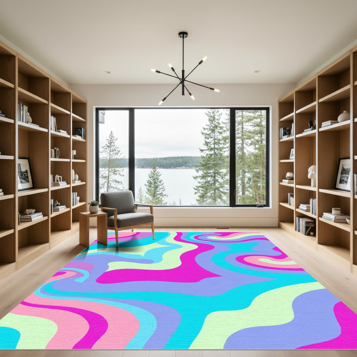 Retro Pink Blue Swirls Rug