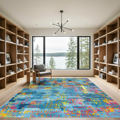 Abstract Pixelated Blue Orange Coral Rug