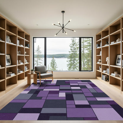 Purple Geometric Mondrian Composition Rug