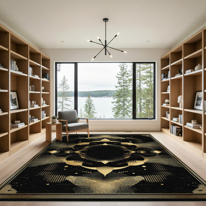 Black Gold Geometric Abstract Frame Rug