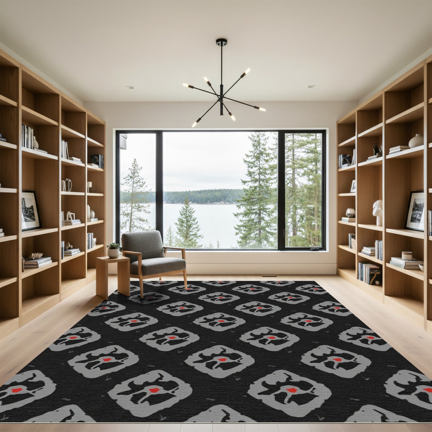 Dark Gray Red Diamond Floral Rug