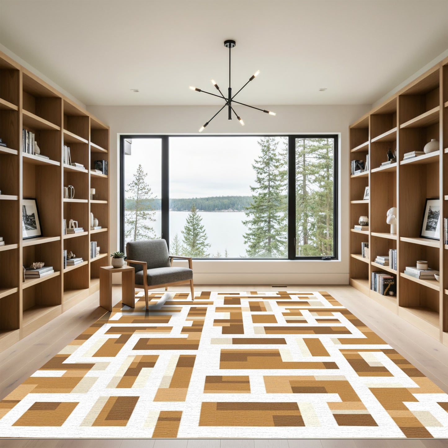 Geometric Wood Grain Maze Rug