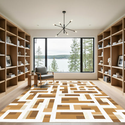 Geometric Wood Grain Maze Rug