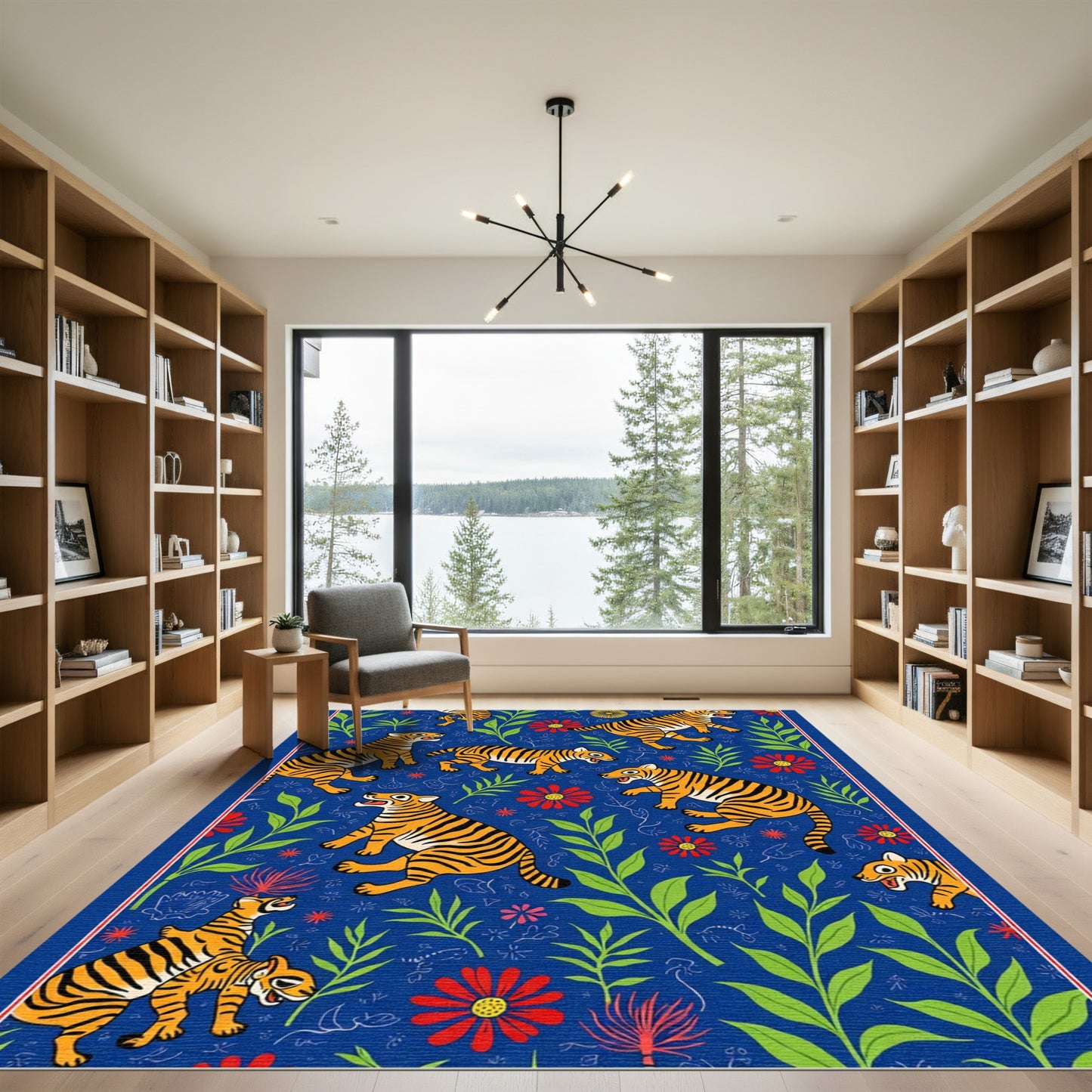 Vivid Blue Roaring Tiger Foliage Rug