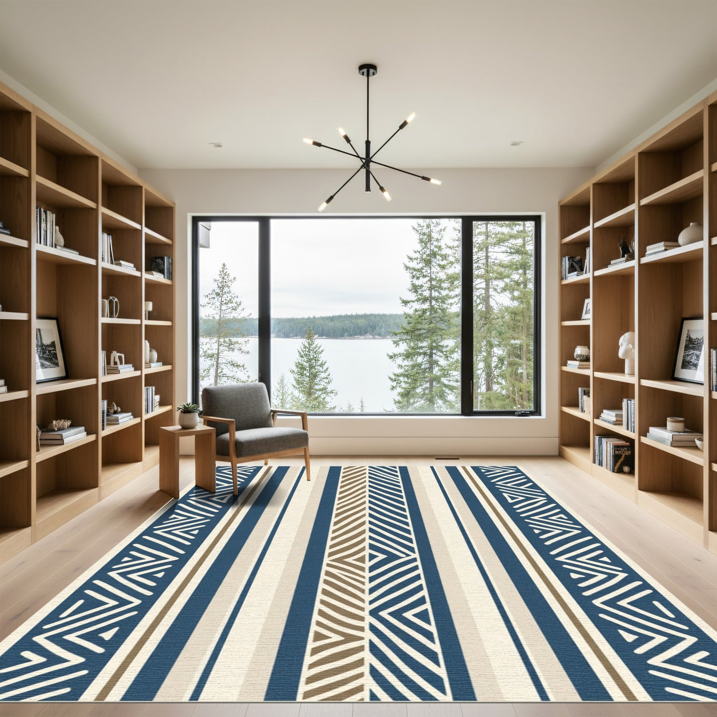 Navajo Blue Cream Chevron Stripes Rug