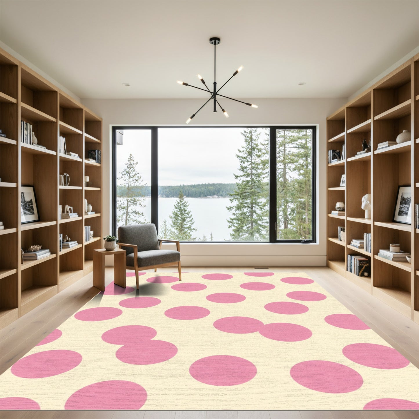 Pink Polka Dot Cream Background Rug