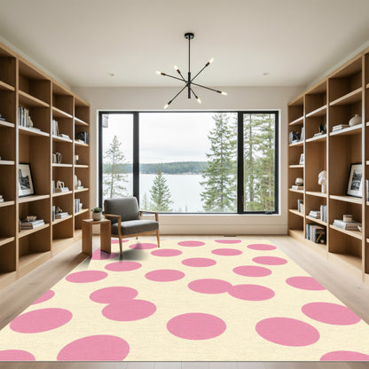 Pink Polka Dot Cream Background Rug