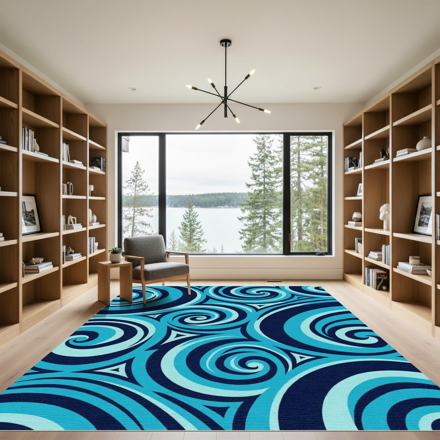 Oceanic Swirls Blue Abstract Rug