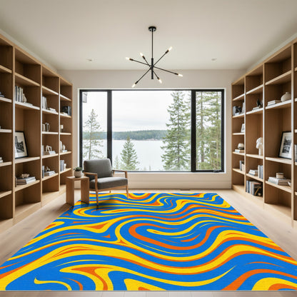 Bold Orange Blue Yellow Swirl Rug