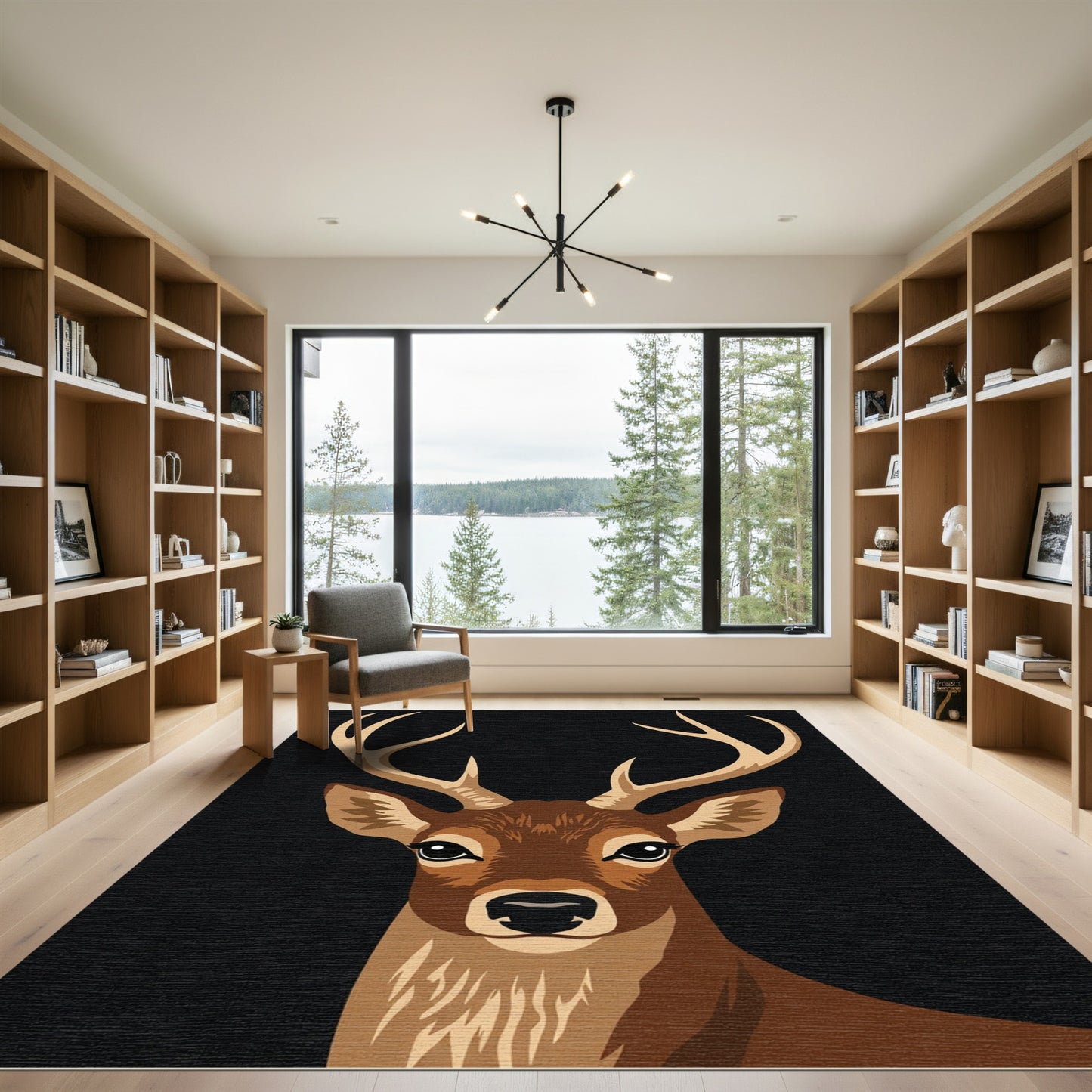 Majestic Brown Deer Antler Portrait Rug