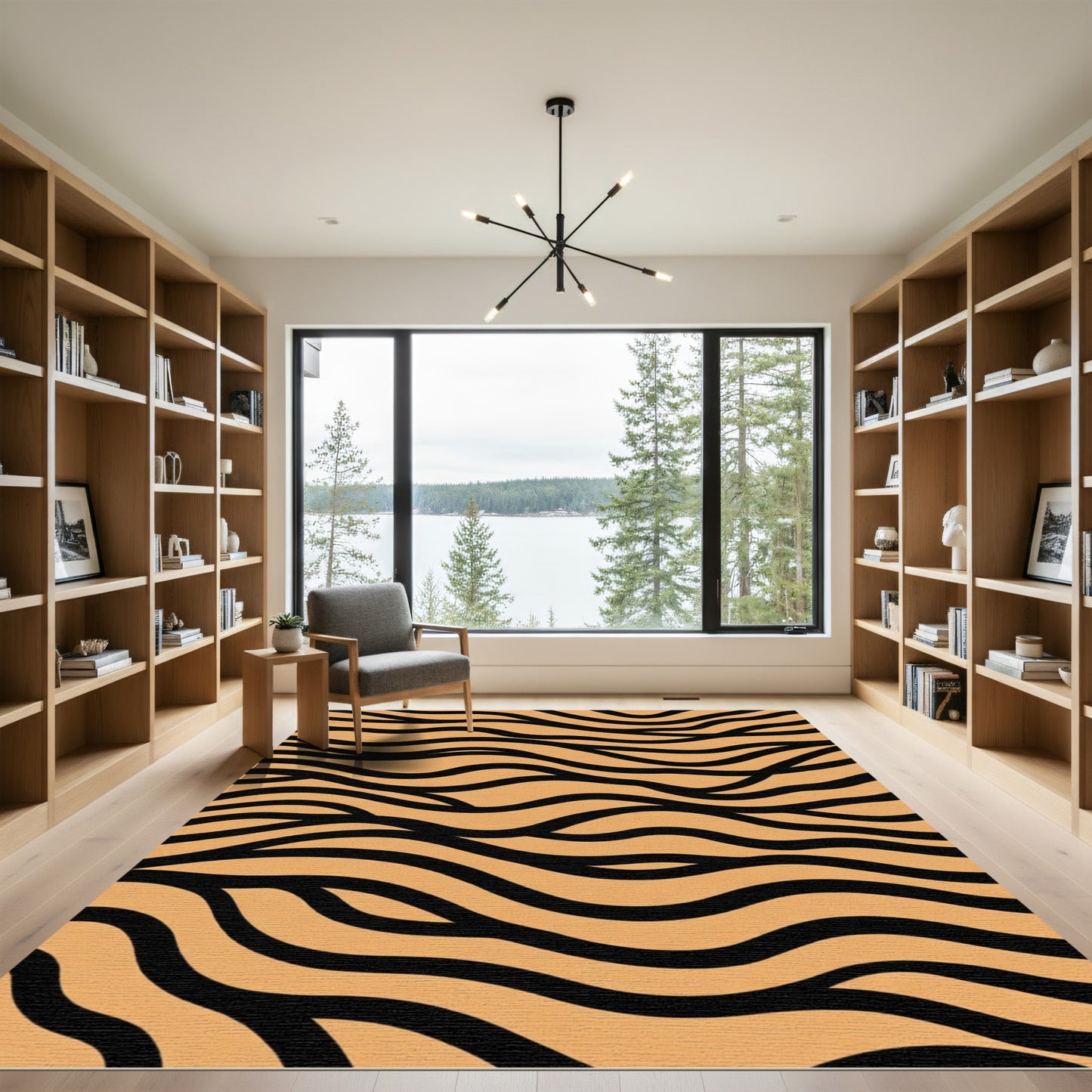 Golden Amber Black Wave Stripe Rug