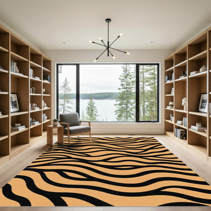 Golden Amber Black Wave Stripe Rug