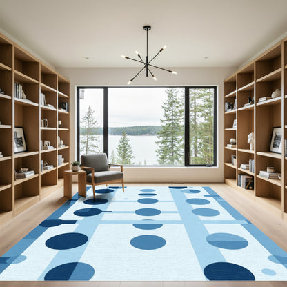 Navy Blue Circles Vertical Bands Rug