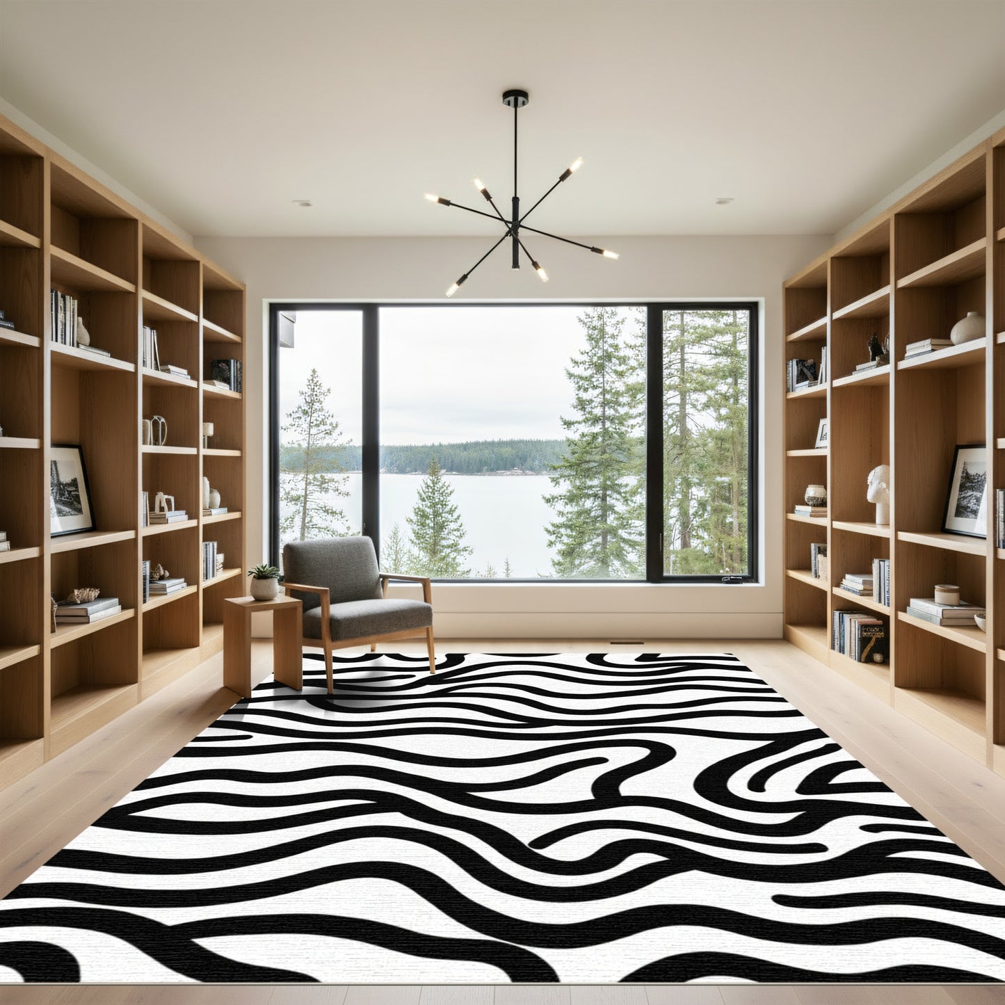 Bold Black White Abstract Stripe Rug