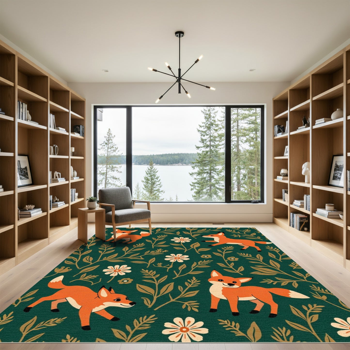 Whimsical Orange Foxes Garden Pattern Rug