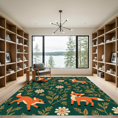 Whimsical Orange Foxes Garden Pattern Rug