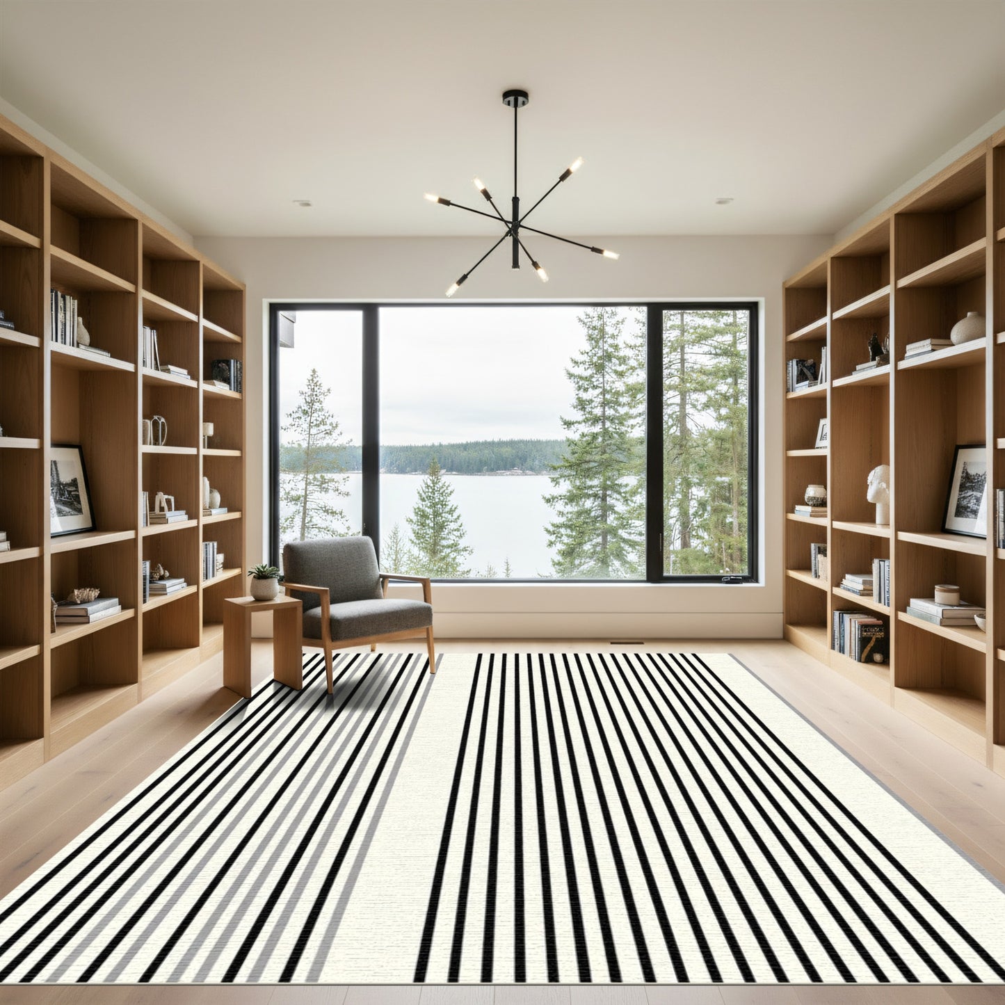 Modern Minimalist Black Gray Stripe Rug