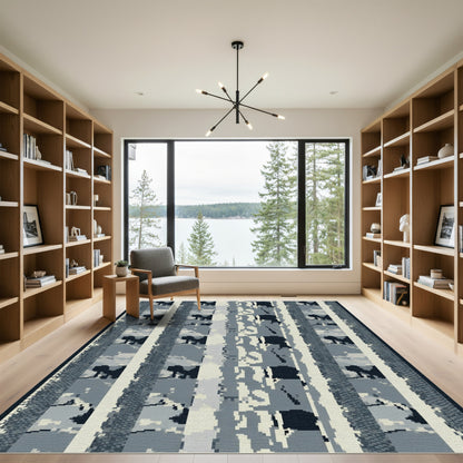 Pixelated Blue Gray Vertical Stripe Rug