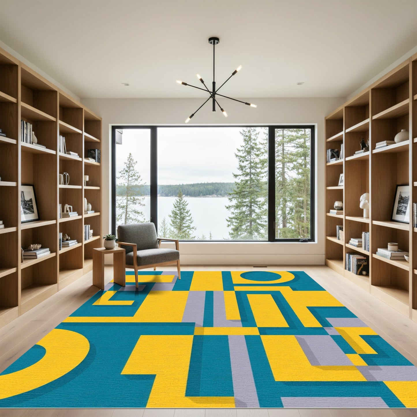 Modern Yellow Teal Geometric Blocks Rug