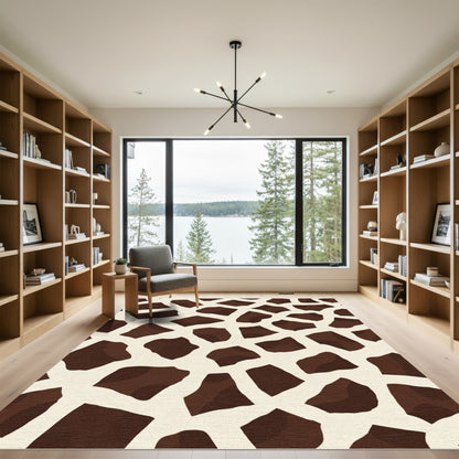 Brown White Abstract Animal Spots Rug