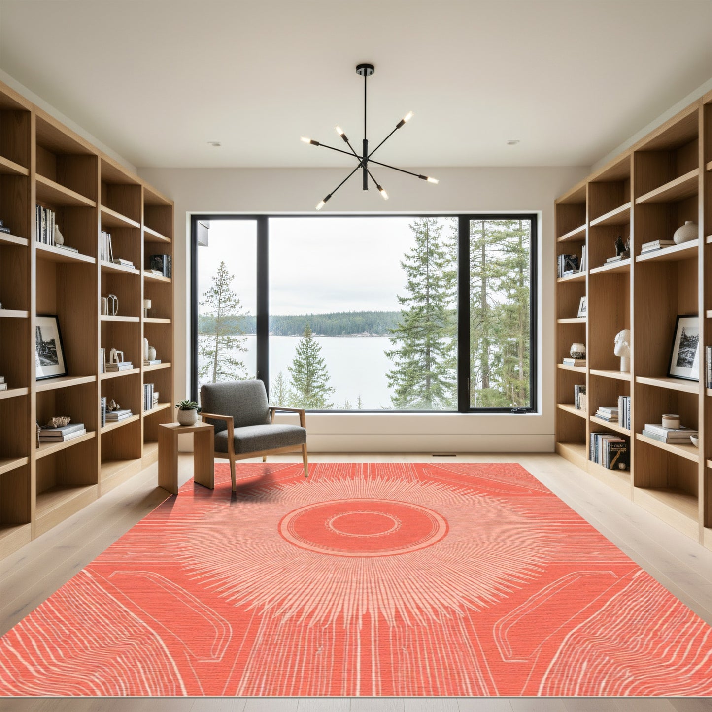 Coral Sunburst Radial Sun Rug