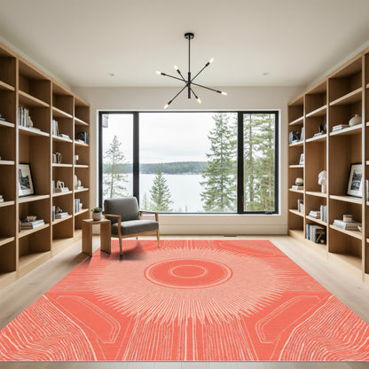 Coral Sunburst Radial Sun Rug