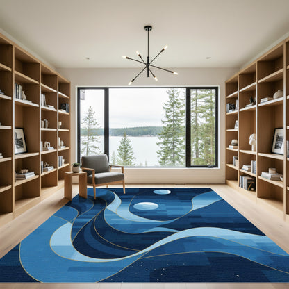 Deep Blue Mosaic Celestial Waves Rug
