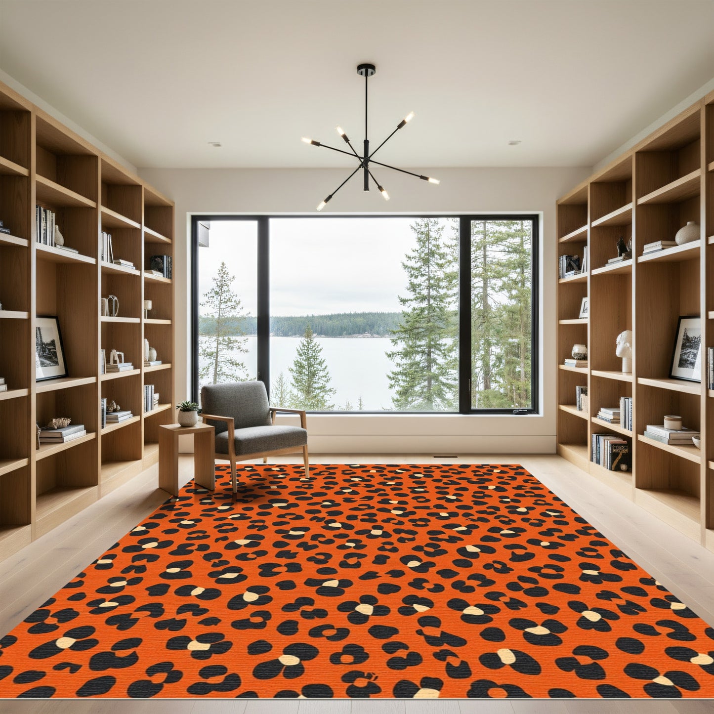 Orange Black Floral Spots Rug