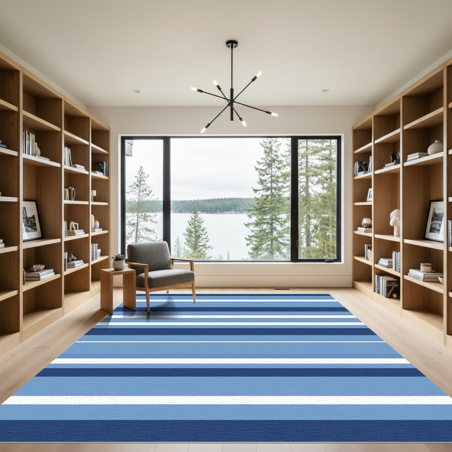 Ocean Blue Horizon Stripe Rug