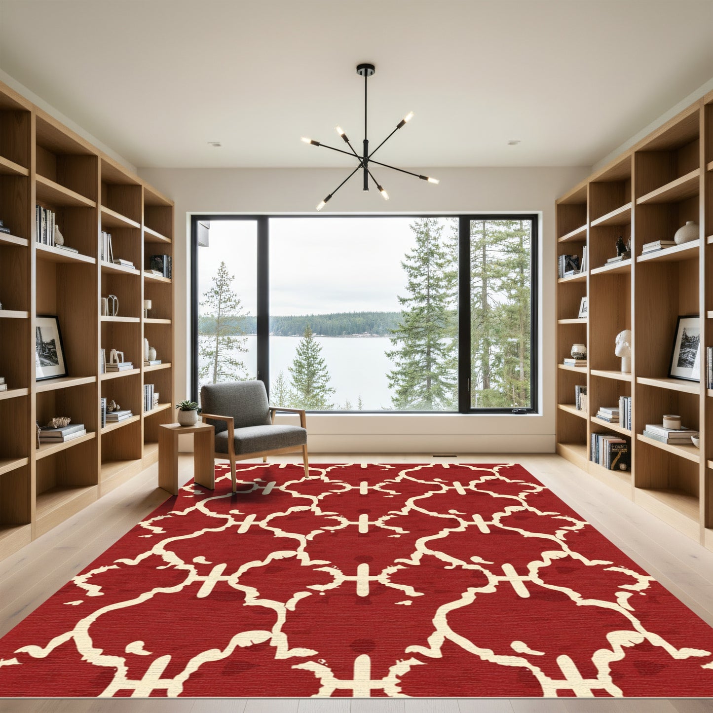 Crimson Cream Quatrefoil Lattice Rug