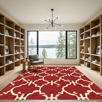 Crimson Cream Quatrefoil Lattice Rug