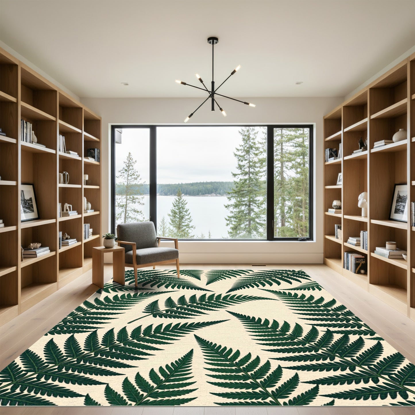 Dark Green Fern Leaf Pattern Rug