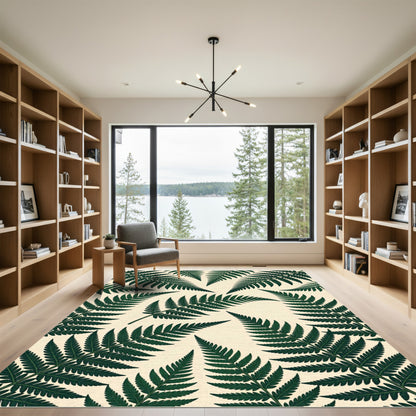 Dark Green Fern Leaf Pattern Rug