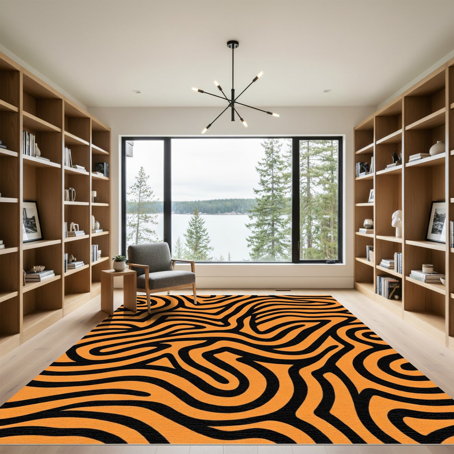 Orange Black Abstract Flow Rug