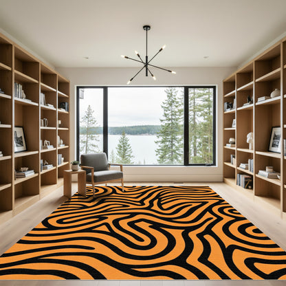 Orange Black Abstract Flow Rug