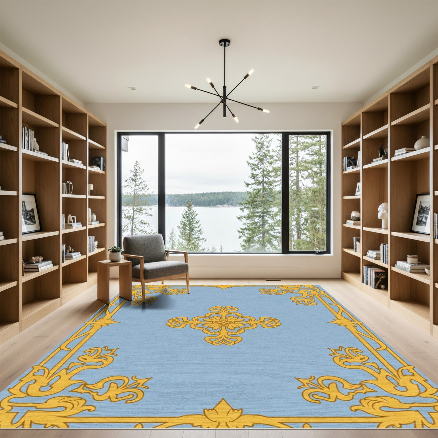 Golden Rococo Scrollwork Medallion Rug