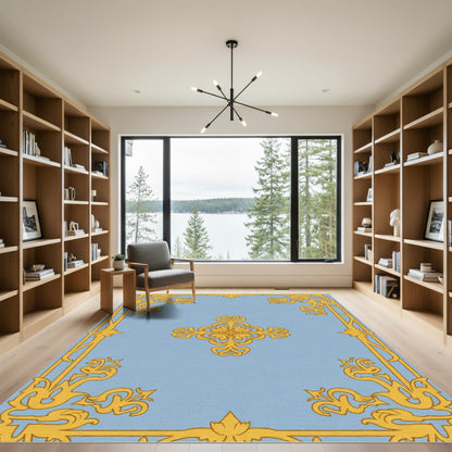 Golden Rococo Scrollwork Medallion Rug