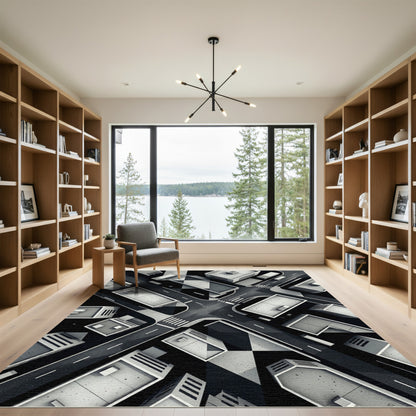 Monochromatic Geometric Cityscape Aerial View Rug