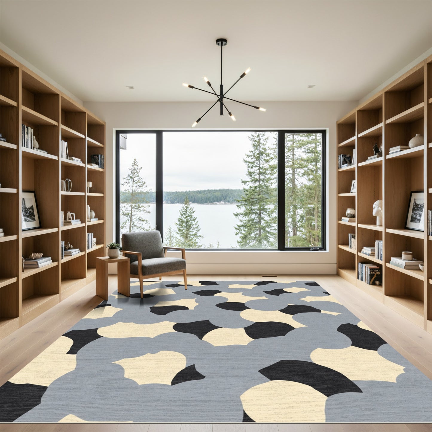Grey Cream Black Organic Blobs Rug