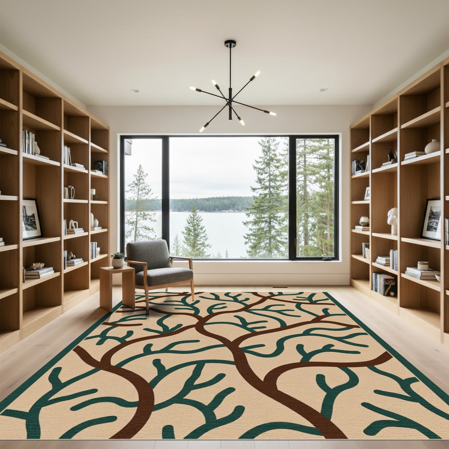 Brown and Green Branching Organic Art Rug