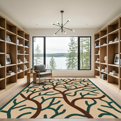 Brown and Green Branching Organic Art Rug