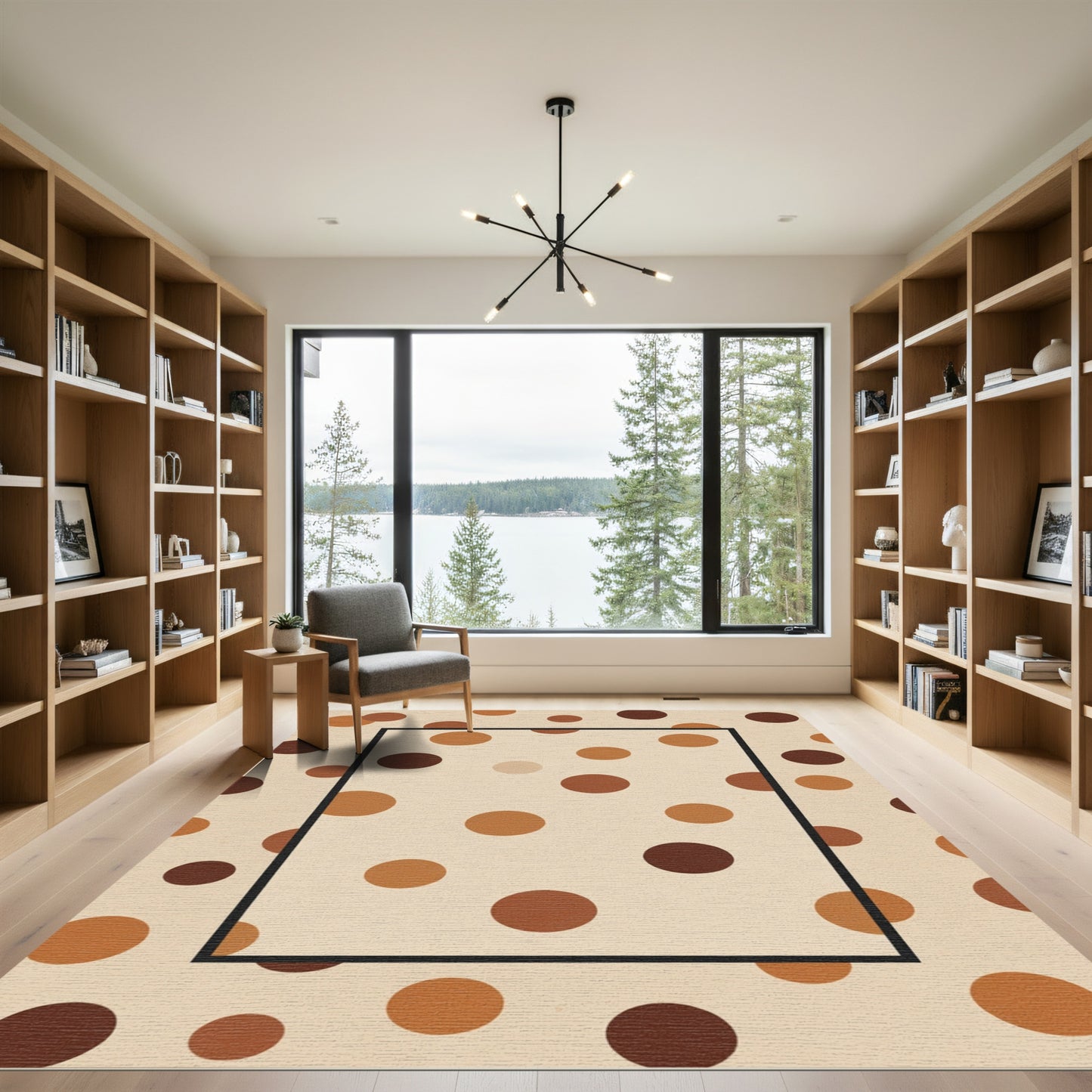 Earthy Brown Circles Bordered Rug