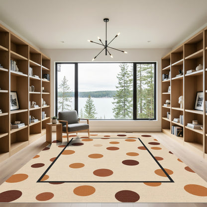 Earthy Brown Circles Bordered Rug