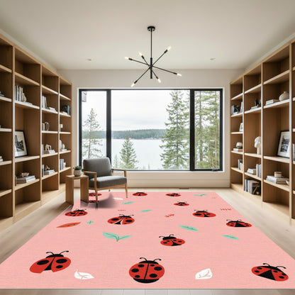 Cute Red Ladybugs Across Soft Pink Rug