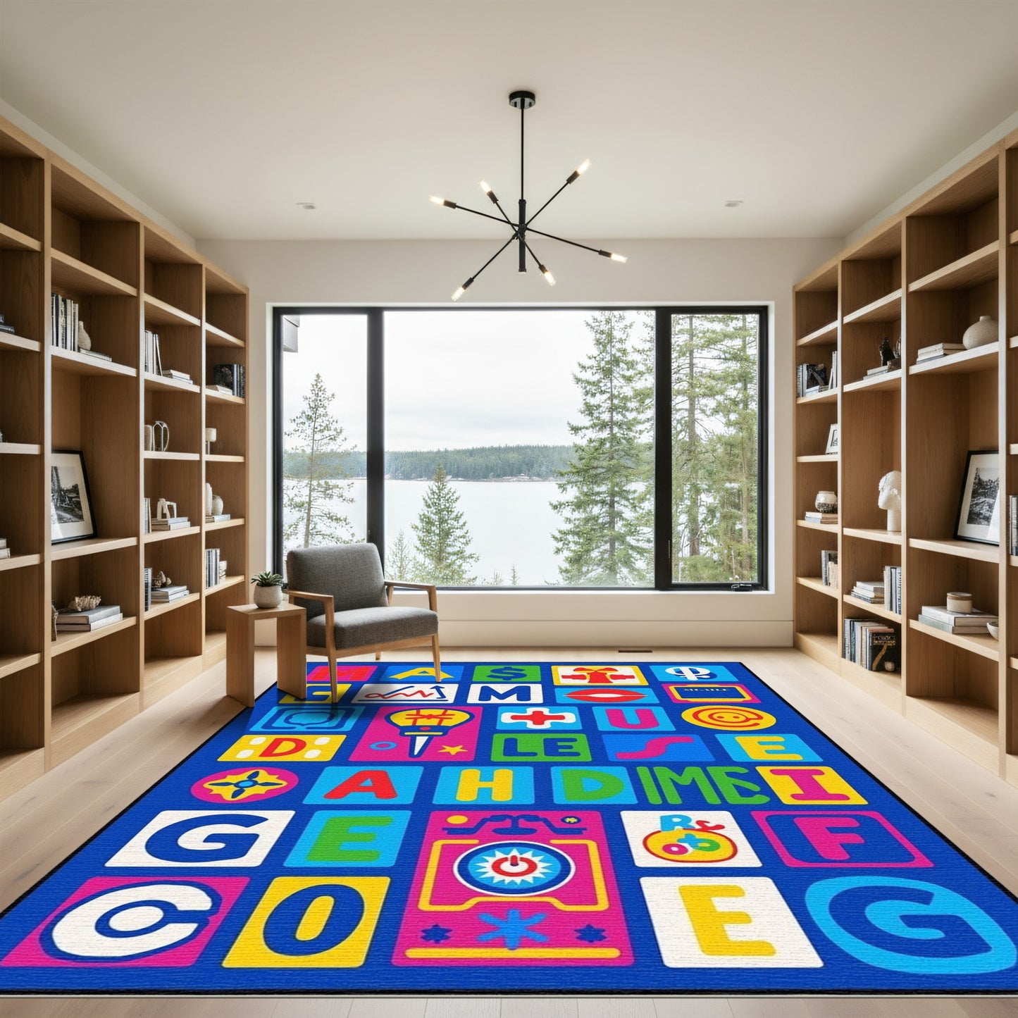 Bright Alphabetic Pop Art Squares Rug